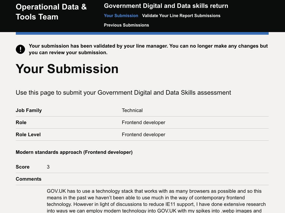 screenshot of Self-Assessment Tool for Government Digital and Data Profession Capability Framework